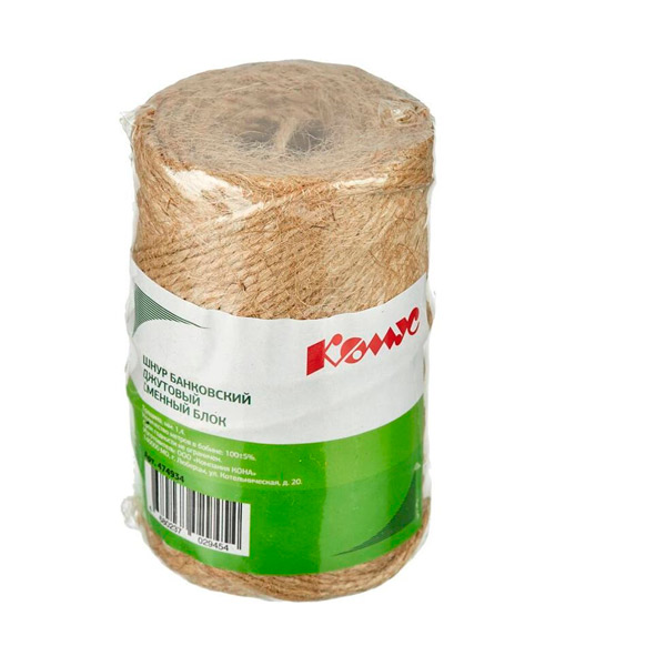 Шпагат, банковский, джутовый, полированный, (сменный блок для диспенсера), 1120 текс, длина  100 м, 0,12 кг, цвет коричневый, Россия