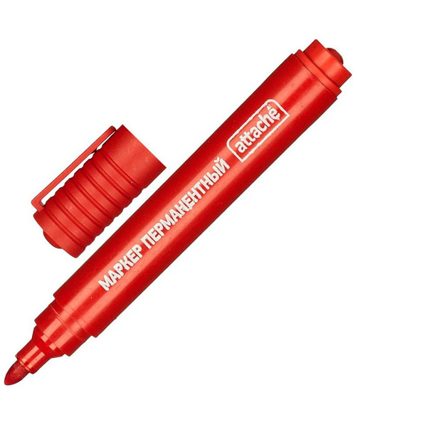 Маркер перманентный круглый, Attache, толщина линии письма 2-3 мм, цвет чернил красный