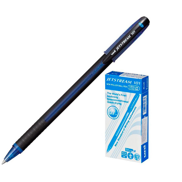 Ручка шариковая Uni, "JetStream", SX-101-07, цвет чернил синий, толщина линии письма 0,35 мм, корпус пластик, синий, Япония