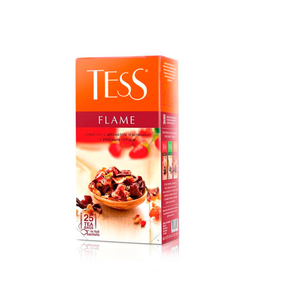 Чай пакетированный Tess, "Flame", фруктовый, гибискус с ароматом земляники и розовым перцем,  25 пакетиков по 1,5 г, Россия