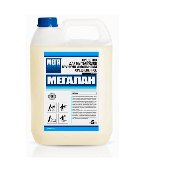 Cредство для машинной и ручной мойки водостойких полов, Мега, Мегалан, 5 л, концентрат