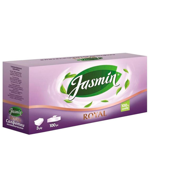 Салфетки косметические Jasmin, "Royal", комплект 100 шт., 3-сл, Россия