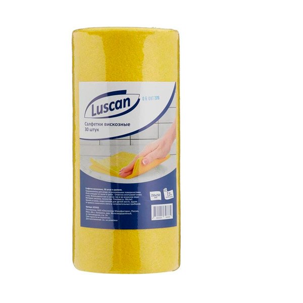 Салфетки хозяйственные в рулоне универсальные, Luscan,  30 шт., размер 25*25 см, вискоза, Россия