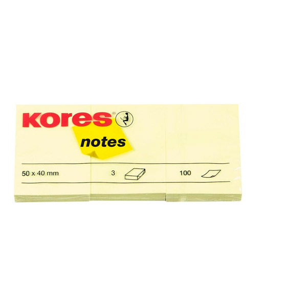 Блок самоклеящийся 38*51 мм,  3 блока по 100 листов, 1 цвет, желтый, Kores, 63470, Германия