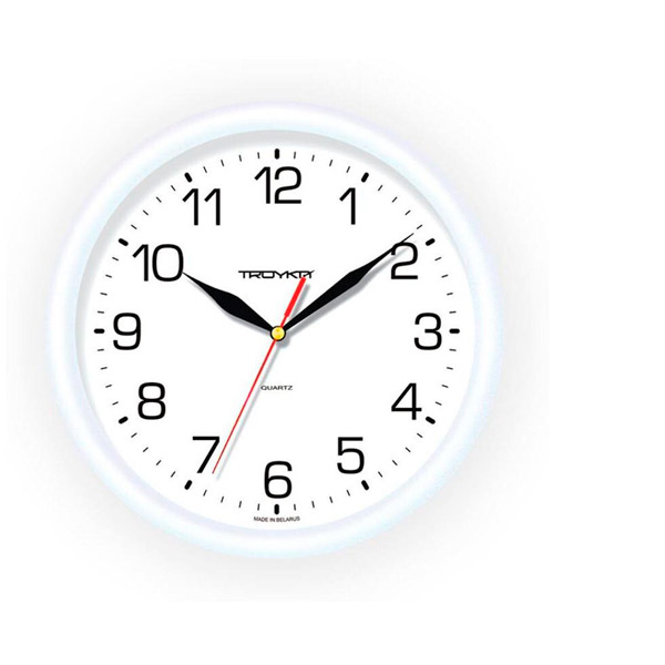 Часы настенные Troyka, 21210213, круглые, цвет рамки белый, циферблат белый, Беларусь