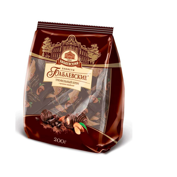 Конфеты шоколадные, Бабаевский, "Бабаевские. Трюфельный крем с цельным миндалем", вес  200 г, упаковка мягкая упаковка, Россия