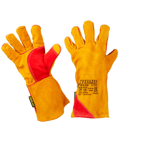 Краги сварщика спилок, пятипалые, "Гренадер", р-р 10,5, цвет желтый, Китай
