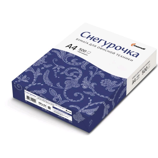 Бумага СНЕГУРОЧКА, А4, 80г/м2, 500л, класс "С", Россия, белизна 96%, 148% (CIE)