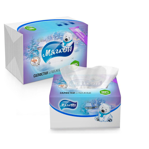 Салфетки косметические Мягкоff, комплект 100 шт., 2-сл, Россия