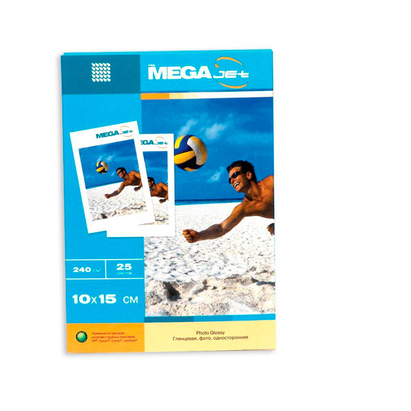 Фотобумага глянцевая микропористая, A6, плотность 240 г/кв.м,  25 листов, MEGA Jet Photo, "Photo", односторонняя, Россия