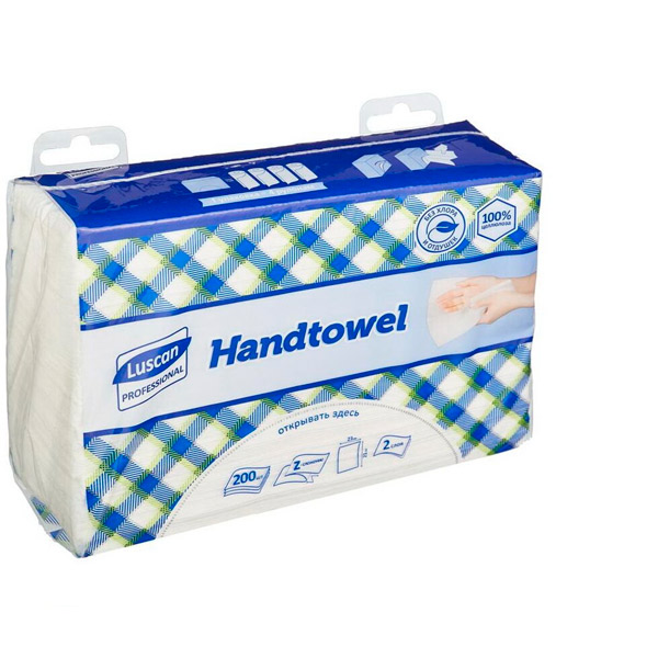 Полотенца бумажные Luscan PROFESSIONAL, H2, Z-сложение, 2-сл, 1 пач*200л, цвет белый