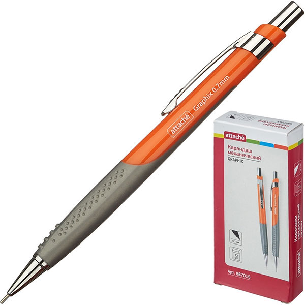 Карандаш механический Attache, "Graphix", 0,7 мм, HB, корпус пластик, с ластиком, убирающийся механизм, Китай