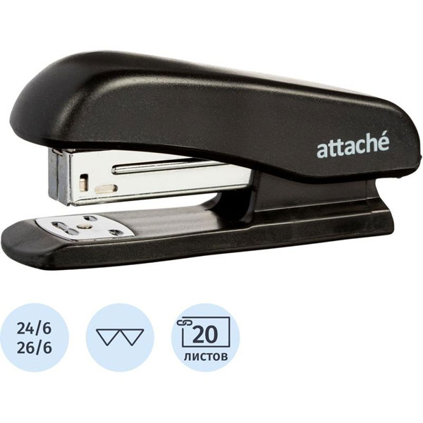 Степлер №24-26/6 до 20л, ATTACHE Economy, пластиковый корпус, черный
