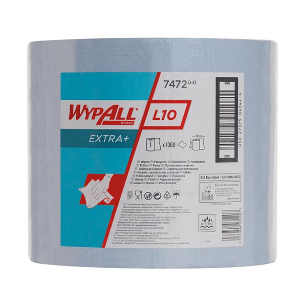 Протирочный материал нетканый, Kimberly Clark, "Wypall", рулон, 1-сл, 380 м, цвет голубой, 7472