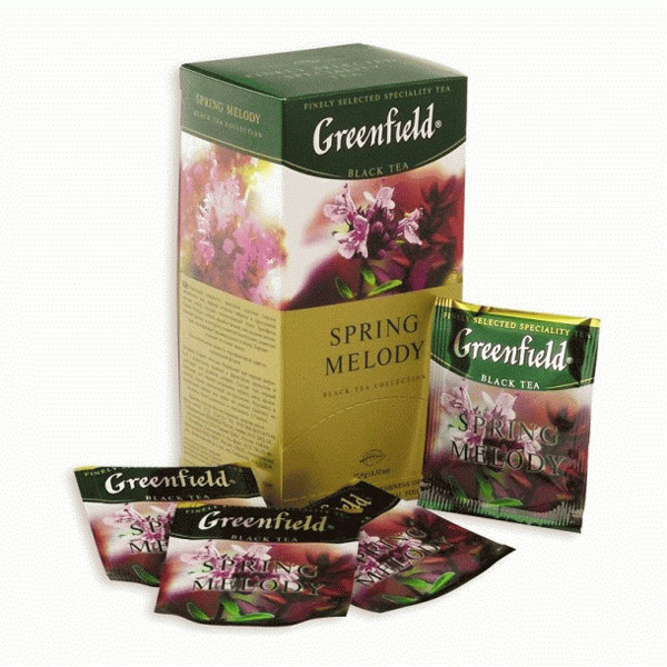 Чай пакетированный Greenfield, "Spring Melody", черный индийский, с мятой, смородиной, чабрецом,  25 пакетиков по 2 г, Россия