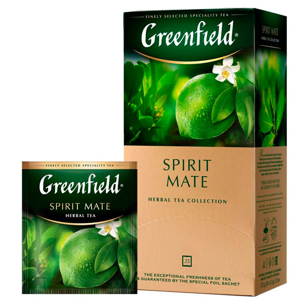 Чай пакетированный Greenfield, "Spirit Mate", травяной, с ароматом лайма и грейпфрута,  25 пакетиков по 1,5 г, Россия