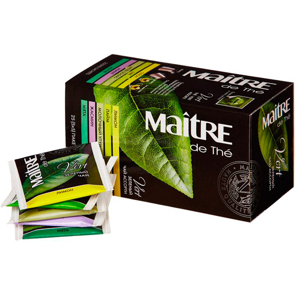 Чай пакетированный Maitre, de The "Зеленый", зеленый ассорти,  25 пакетиков по 2 г, Россия