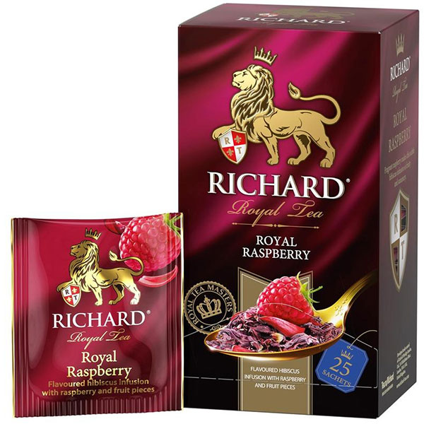 Чай пакетированный RICHARD, "Royal Raspberry", трявяной ("Каркаде"), с малиной и шиповником,  25 пакетиков по 2 г, Россия