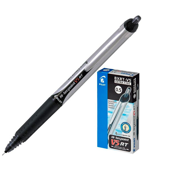 Ручка-роллер Pilot, автоматическая, толщина линии письма 0,25 мм, цвет чернил черный, Япония, BXRT-V5