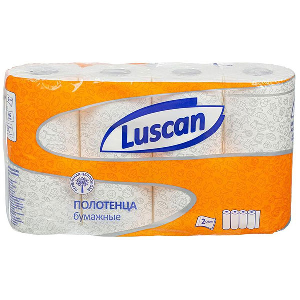 Полотенце бумажное 2-сл, Luscan, цвет белый, тиснение, Россия