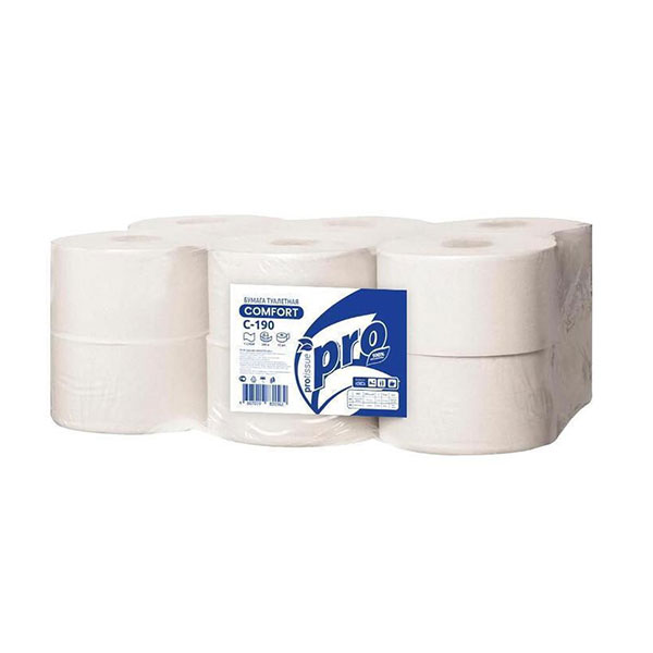 Туалетная бумага в рулонах, Protissue, T2, 1-сл, 12 рул*200 м, цвет белый, С190