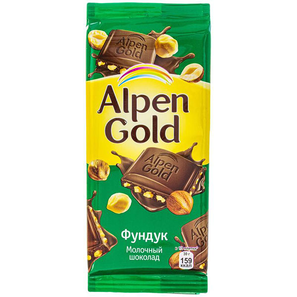 Шоколад Alpen Gold, "Фундук", молочный, вес   85 г, Россия
