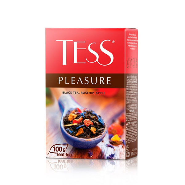 Чай лист. Tess, 100г, Pleasure, черный, с шиповником, яблоком и лепестками, карт.упак.