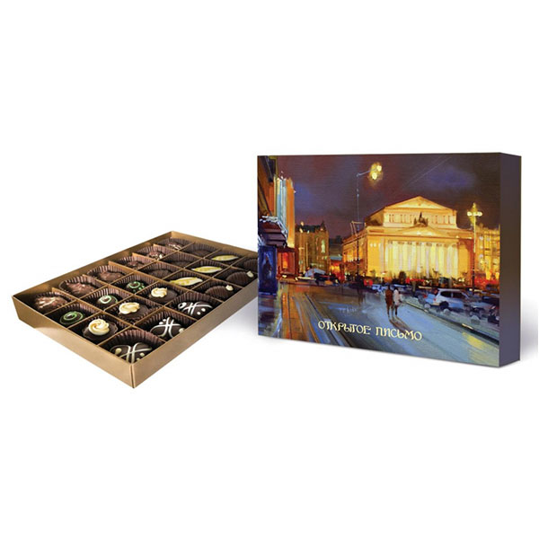 Конфеты шоколадные, Красный октябрь, "Открытое письмо", вес  260 г, упаковка картонная коробка, Россия