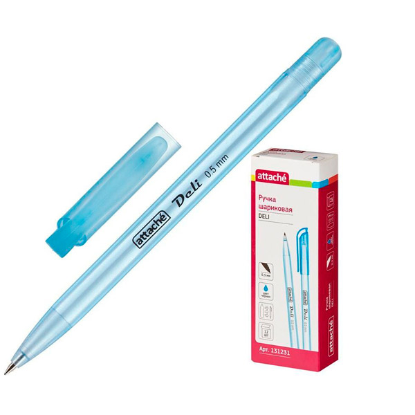 Ручка шариковая Attache, "Deli", цвет чернил синий, толщина линии письма 0,5 мм, корпус пластик, синий, Россия