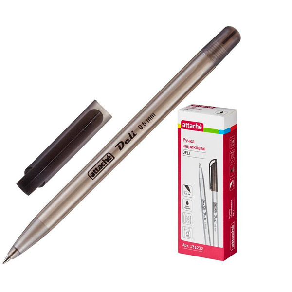 Ручка шариковая Attache, "Deli", цвет чернил черный, толщина линии письма 0,5 мм, корпус пластик, черный, Россия