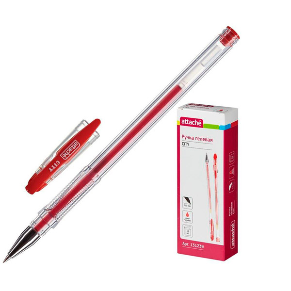 Ручка гелевая Attache, "City", цвет чернил красный, толщина линии письма 0,5 мм, Россия