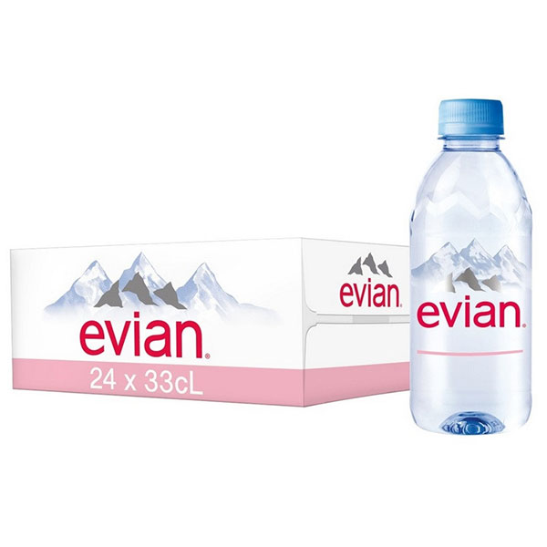 Вода негазированная минеральная, Evian, 0,33 л, 24 шт., Франция, упаковка пластиковая бутылка