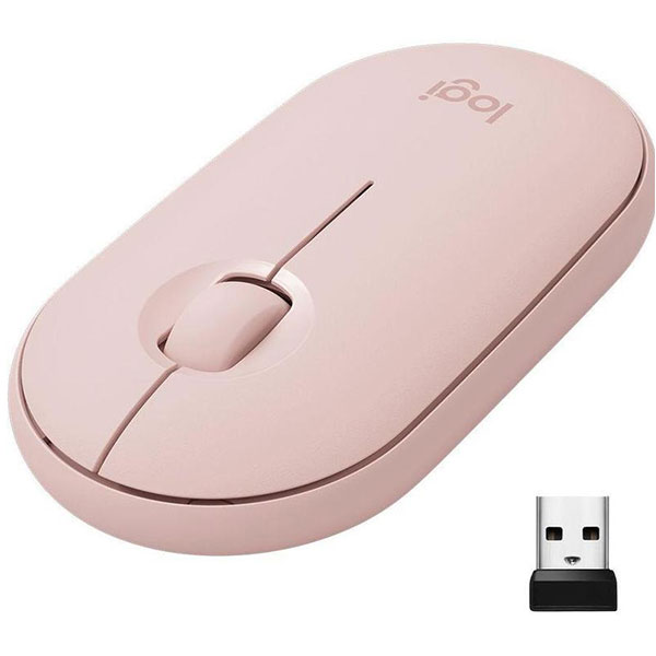 Мышь компьютерная беспроводная, оптическая, Logitech, M350 Pebble Pink, 910-005717, USB/Wireless, 3 кнопки, цвет розовый