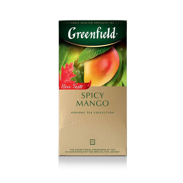 Чай пакетированный Greenfield, "Spicy Mango", зеленый, имбирь, манго,  25 пакетиков по 1,5 г, Россия