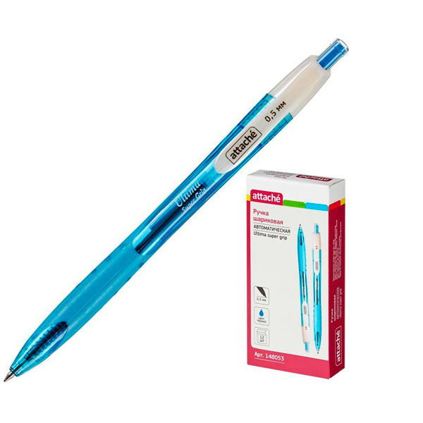 Ручка шариковая автоматическая Attache, "Ultima Supergrip", цвет чернил синий, толщина линии письма 0,5 мм, синий, Китай
