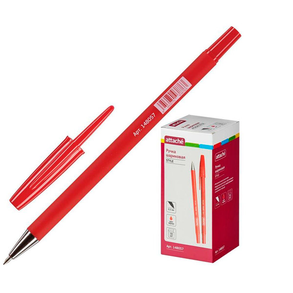 Ручка шариковая Attache, "Style", цвет чернил красный, толщина линии письма 0,5 мм, корпус прорезиненный пластик, красный, Китай