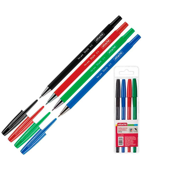 Набор шариковых ручек Attache, "Style", 4 цвета, цвет чернил ассорти, 4 шт., толщина линии письма 0,5 мм, Китай, 4 шариковые ручки