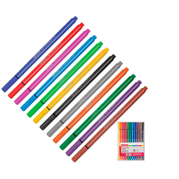 Набор капиллярных ручек Attache, "Rainbow", комплект 12 шт., 12 цв., толщина линии письма 0,33 мм, Китай