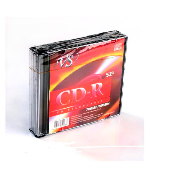 Диск тип CD-R, 0,7 GB, в упаковке 5 шт., VS, скорость записи 52x, Slim Case, Тайвань