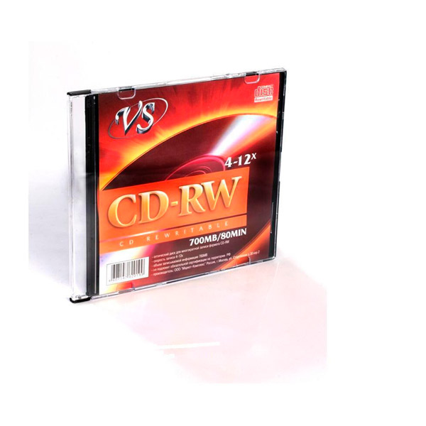 Диск тип CD-RW, 0,7 GB, в упаковке 5 шт., VS, скорость записи 12x, Slim Case, Тайвань