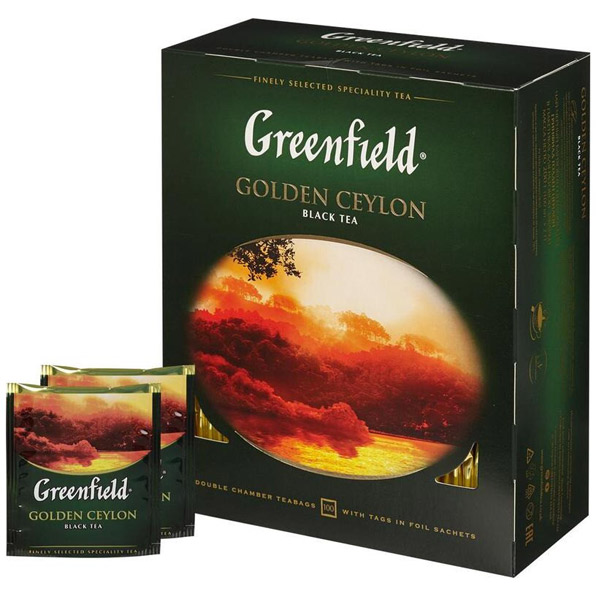 Чай пакетированный Greenfield, "Golden Ceylon", черный цейлонский, 100 пакетиков по 2 г, Россия