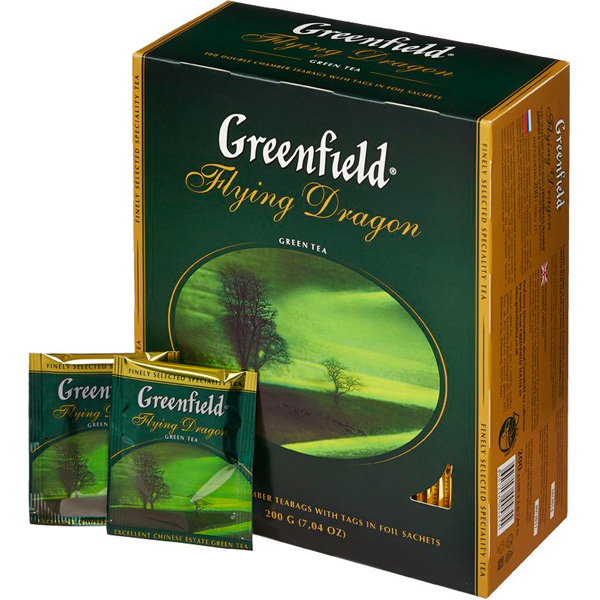 Чай пакетированный Greenfield, "Flying Dragon", зеленый, 100 пакетиков по 2 г, Россия