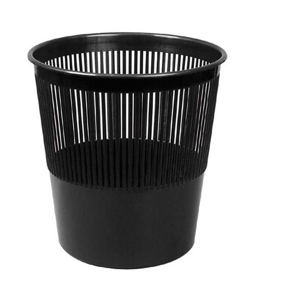 Корзина для бумаг пластиковая 10 л, перфорированный корпус, круглая, цвет черный, Attache, Россия