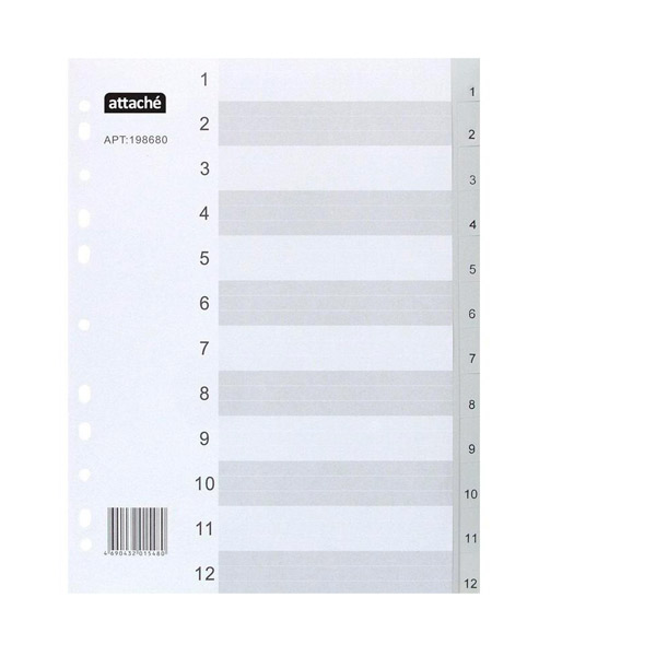 Разделитель пластиковый A4, 12 листов, цифровой, серый, Attache, Россия