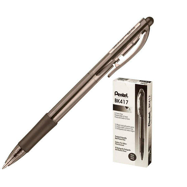 Ручка шариковая автоматическая Pentel, BK417-А, цвет чернил черный, толщина линии письма 0,3 мм, черный, Индия