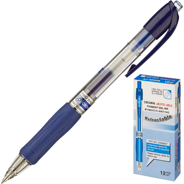 Автоматическая гелевая ручка CROWN, CEO Jell, AJ5000R, цвет чернил синий, толщина линии письма 0,7 мм, Республика Корея