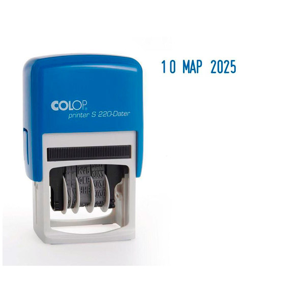 Датер-мини Colop, S220, месяц буквами, размер шрифта 4 мм, 1 строка, оттиск синий, автомат, Чехия