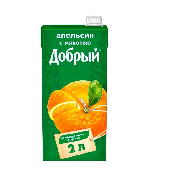 Нектар Добрый, апельсиновый, 2 л, Россия