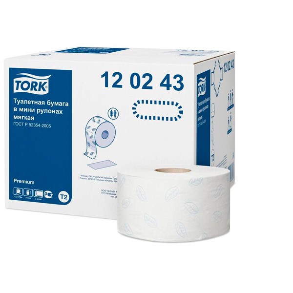 Туалетная бумага в рулонах, Tork, "Premium", T2, 2-сл, 12 рул*170 м, цвет белый, 120243