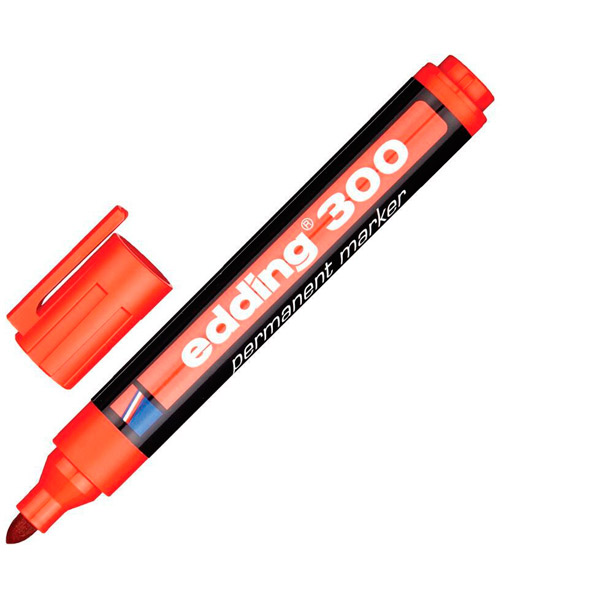 Маркер перманентный круглый, Edding, E-300/2, толщина линии письма 1,5-3 мм, цвет чернил красный